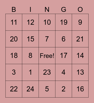 Valentines Bingo Card