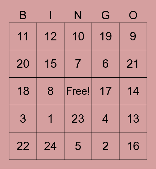 Valentines Bingo Card