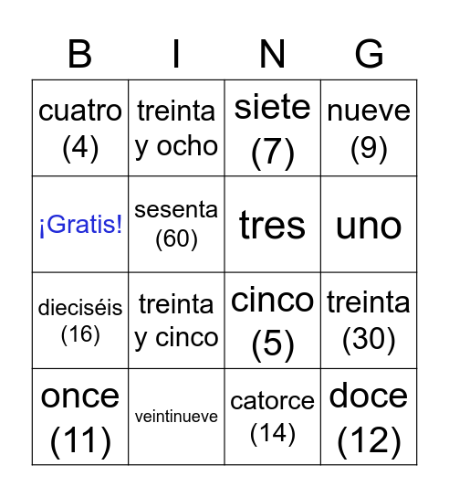 Los Números 1-100 Bingo Card