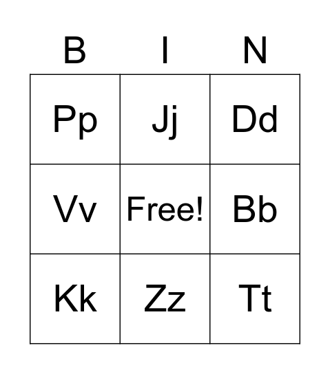 Letter Bingo Card