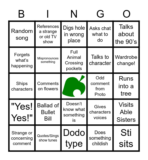 Streaming With Sti Bingo Card