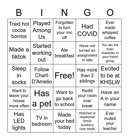 Bingo Icebreaker Bingo Card