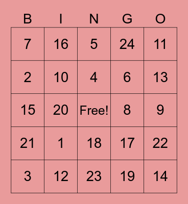 Valentines Bingo Card