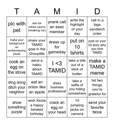 TAMID Ice Breaker Bingo Card