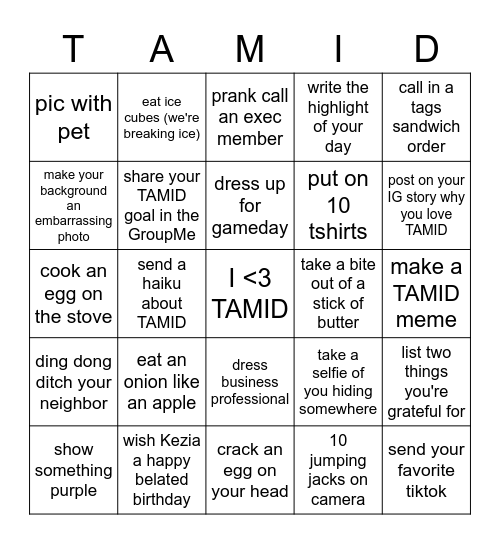 TAMID Ice Breaker Bingo Card