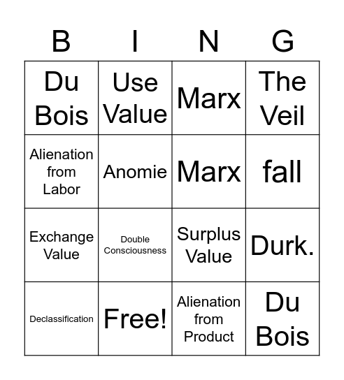 Sociological Classics Bingo Card