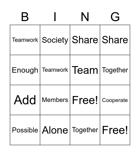 Vocabulary Bingo Card