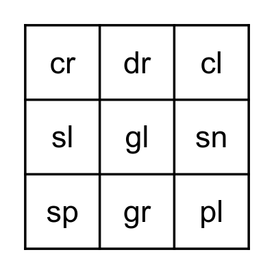 Consonant Blends Bingo Card