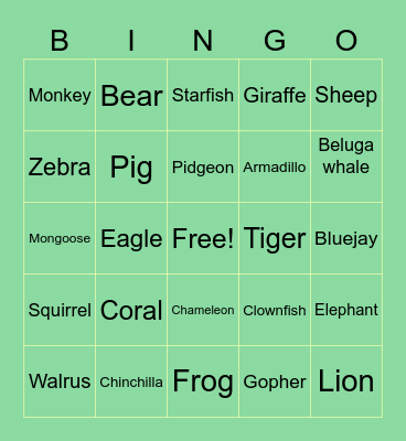 Animals Bingo! :D Bingo Card