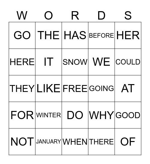 WORD  BINGO Card