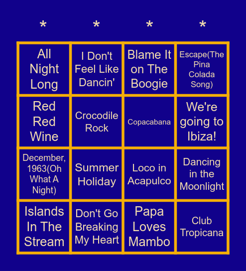 AT THE CLUB HOUSE Bingo Card