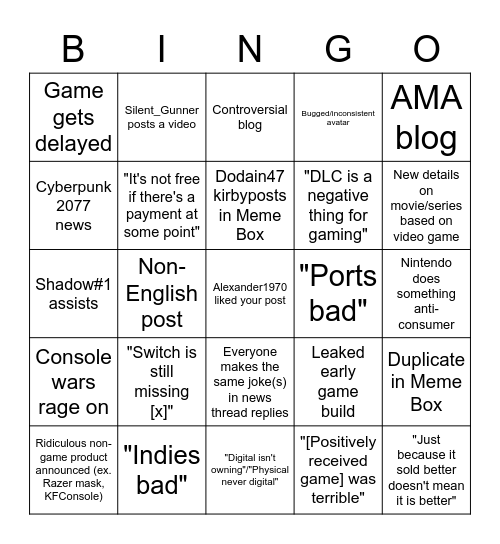 GBAtemp Bingo Card