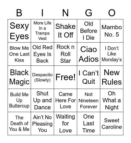 Ozzy's Disco Bingo Card