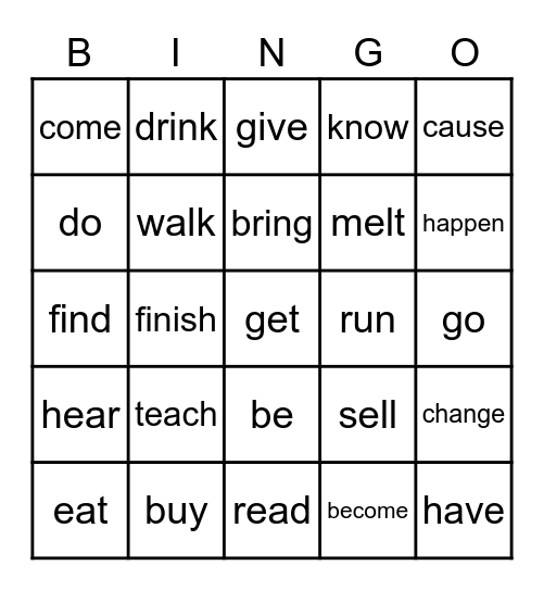 Base Verbs for Past Participles Bingo Card
