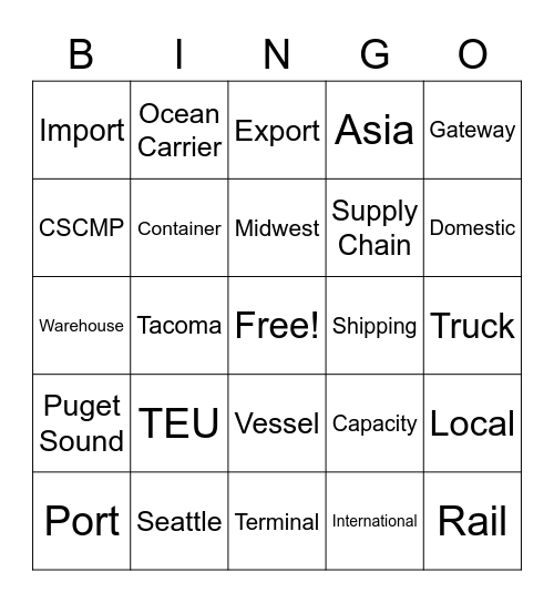 CSCMP Supply Chain Bingo Card