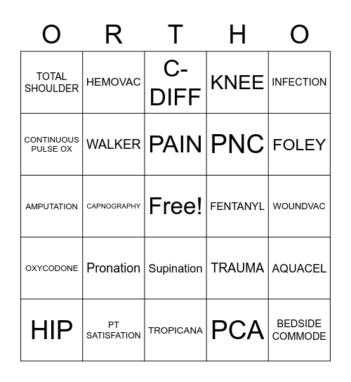 ORTHO Bingo Card