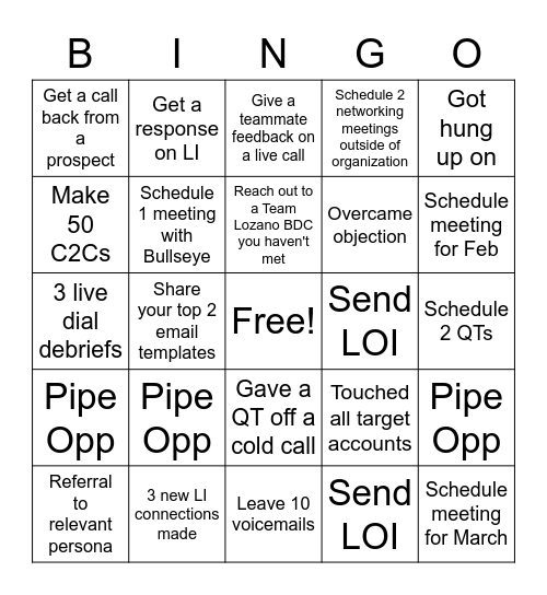 Team Lozano Bingo Card