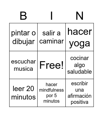 Health Bingo Card