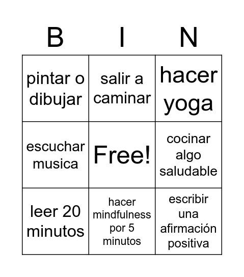 Health Bingo Card