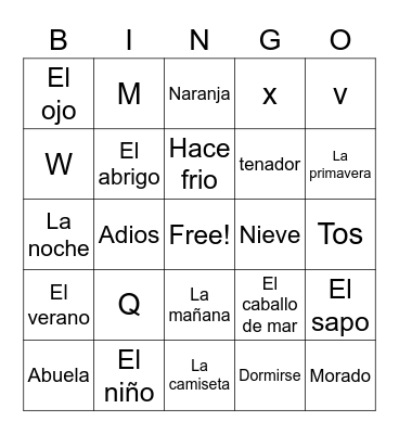 Spanish Bingo Card