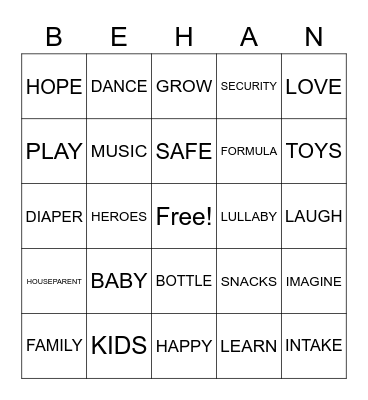 BEHAN BINGO Card