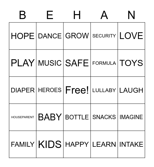 BEHAN BINGO Card