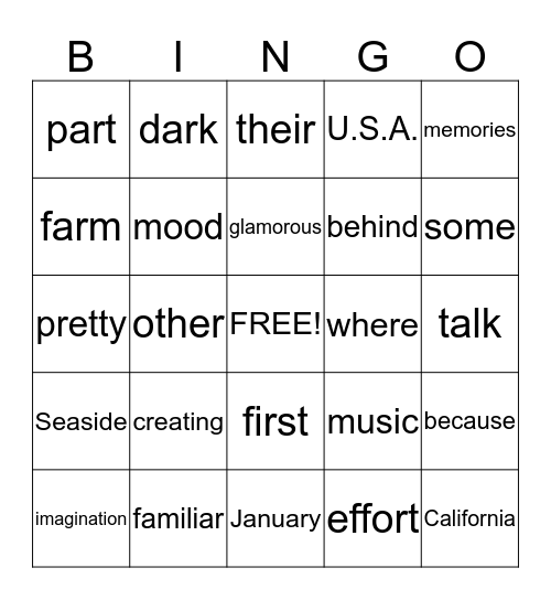 2ng grade January 17th, 2015 Bingo Card