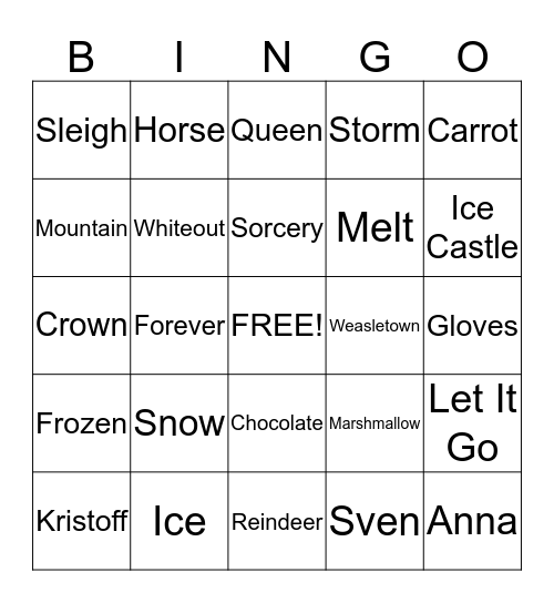 FROZEN BINGO Card