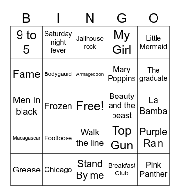 Movie Theme Songs Bingo Card