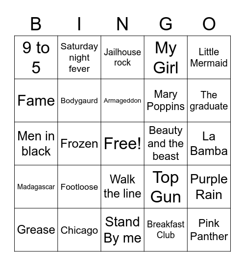 Movie Theme Songs Bingo Card