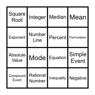 Math Vocab Quick Bingo Card