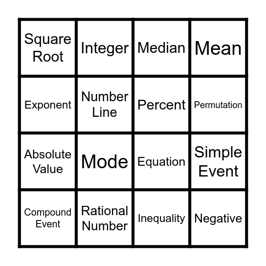 Math Vocab Quick Bingo Card