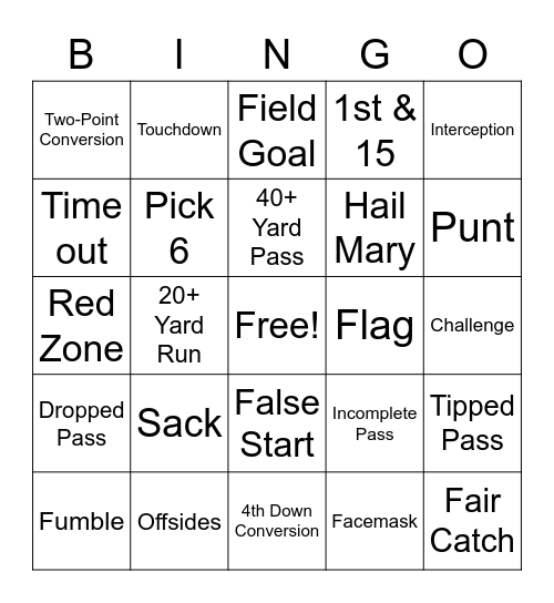 Super Bowl LV Bingo Card