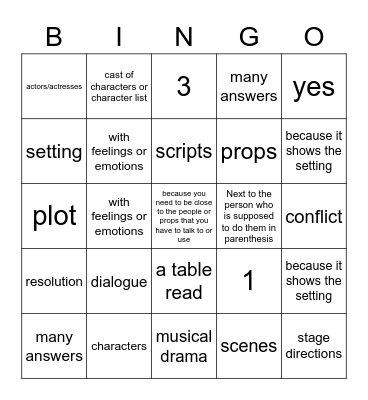 Drama Bingo Card