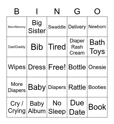 Baby Shower Bingo Card