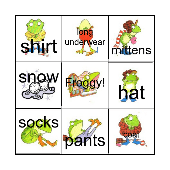 Froggy gets dressed Bingo Card