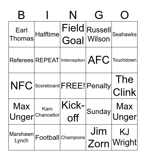 Championship Bingo Card