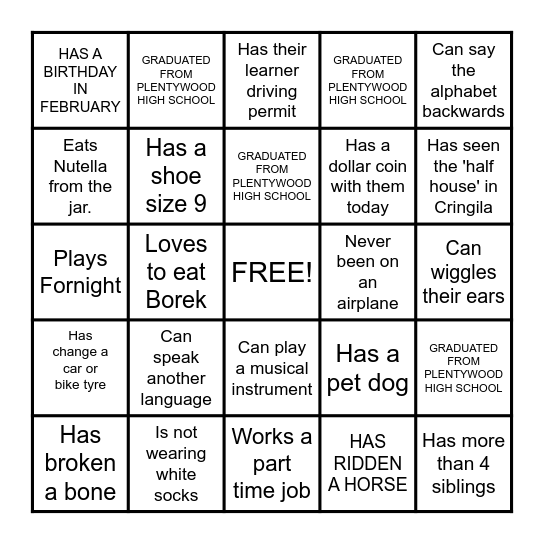 HUMAN BINGO Card
