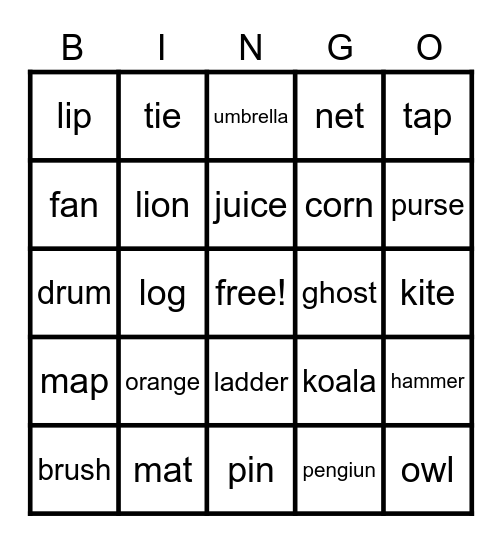 Phonics Bingo Card