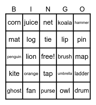 Phonics Bingo Card