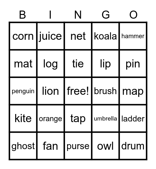 Phonics Bingo Card