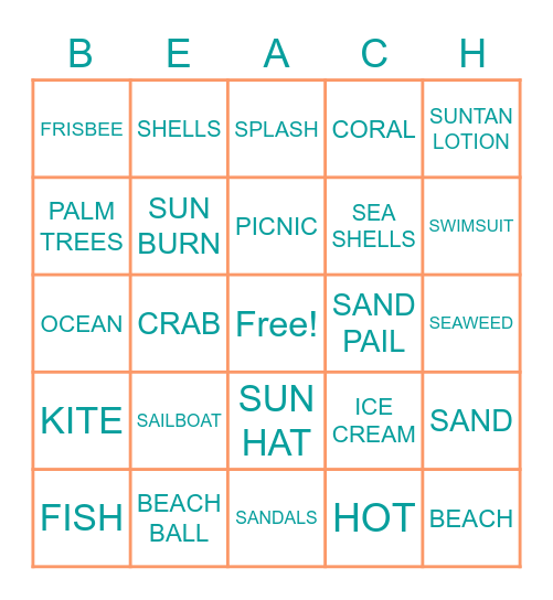"An ocean breeze puts a mind at ease." Bingo Card