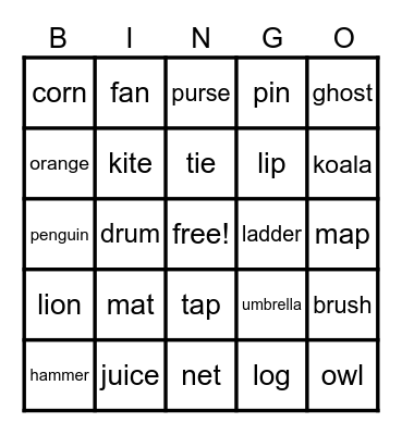 Phonics Bingo Card