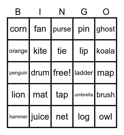 Phonics Bingo Card