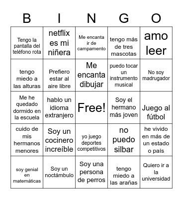 Getting to know you, BINGO! Bingo Card