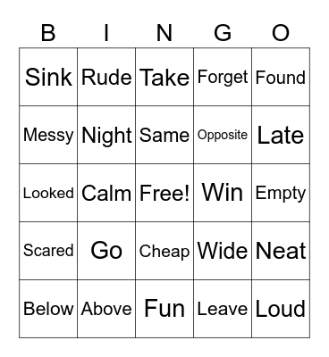 Synonyms and Antonyms Bingo Card