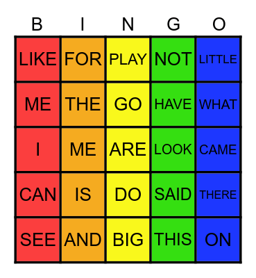 RAINBOW WORD FITNESS BINGO Card