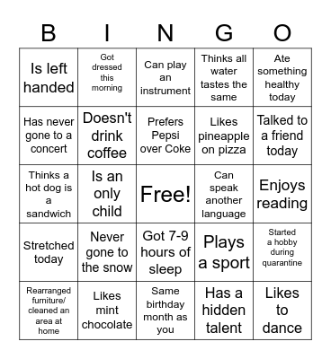 Bingo Icebreaker Bingo Card