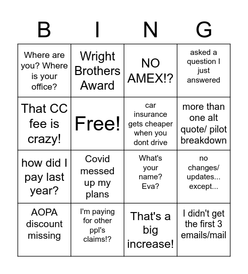 Customer Calls Bingo Card