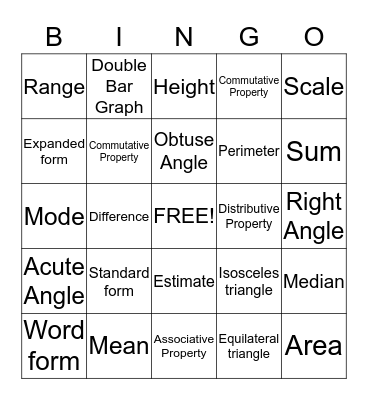Math Vocab Bingo Unit 2-3 Bingo Card